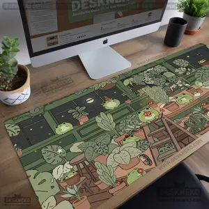 Cute Frogs Desk Mat, Green Mouse pad xl, led rgb large extended, Anime Characters Mousepad, Cottagecore keyboard deskmat, Lofi house plants, Desk Mat Gifts