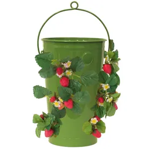 Houston International Trading  Enameled Galvanized Strawberry & Flower Planter, Sage
