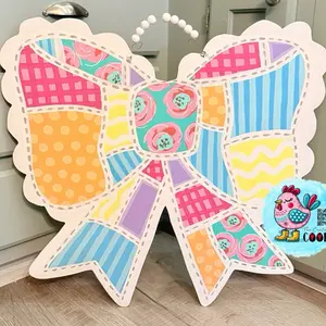 Quilted Bow Vintage Painted Wooden Door Hanger by The Creative Coop