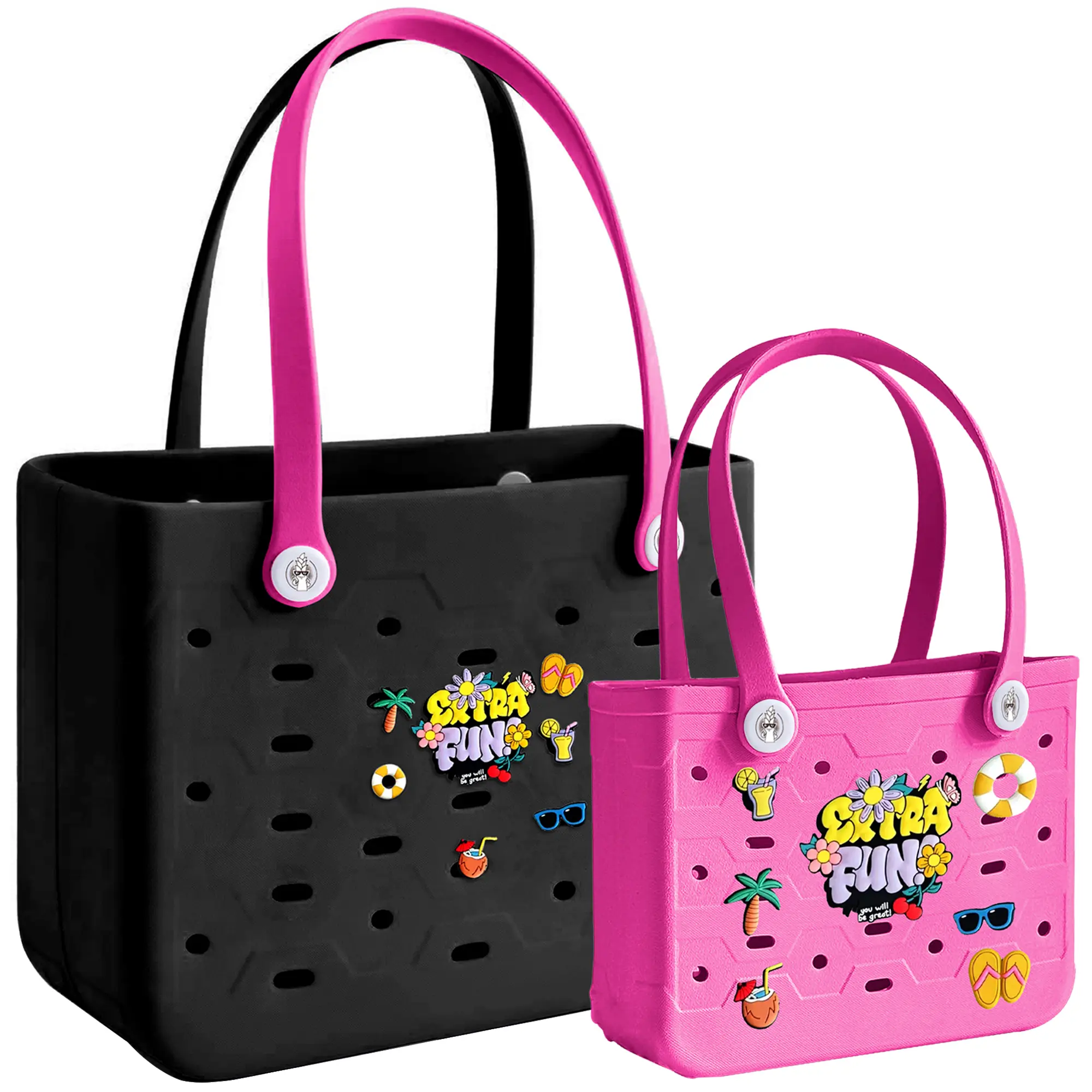 Women's EVA Tote Bag 2-Piece Set (S+M), Waterproof Lightweight Perforated Casual Everyday Shoulder Bag with Accessories, Beach & Vacation Must-Haves, Casual Everyday Bag