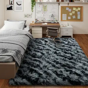 AAFKK Soft Shag Rugs For Bedroom, Tie-dye Stripes Black and Grey Fluffy Shaggy Rugs For Living Room Nursery, Luxury Modern Plush Carpet Girls Boys Kids Room Dorm Indoor Home Decor, Upgrade Non-Slip