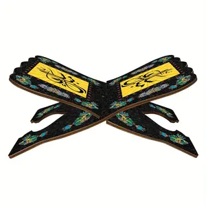 Wooden black bookshelf with Eid al Fitr pattern, book storage display rack, Mubarak Muslim party decoration reading rack, Eid al Fitr and Ramadan reading rack, religious gifts for Muslims