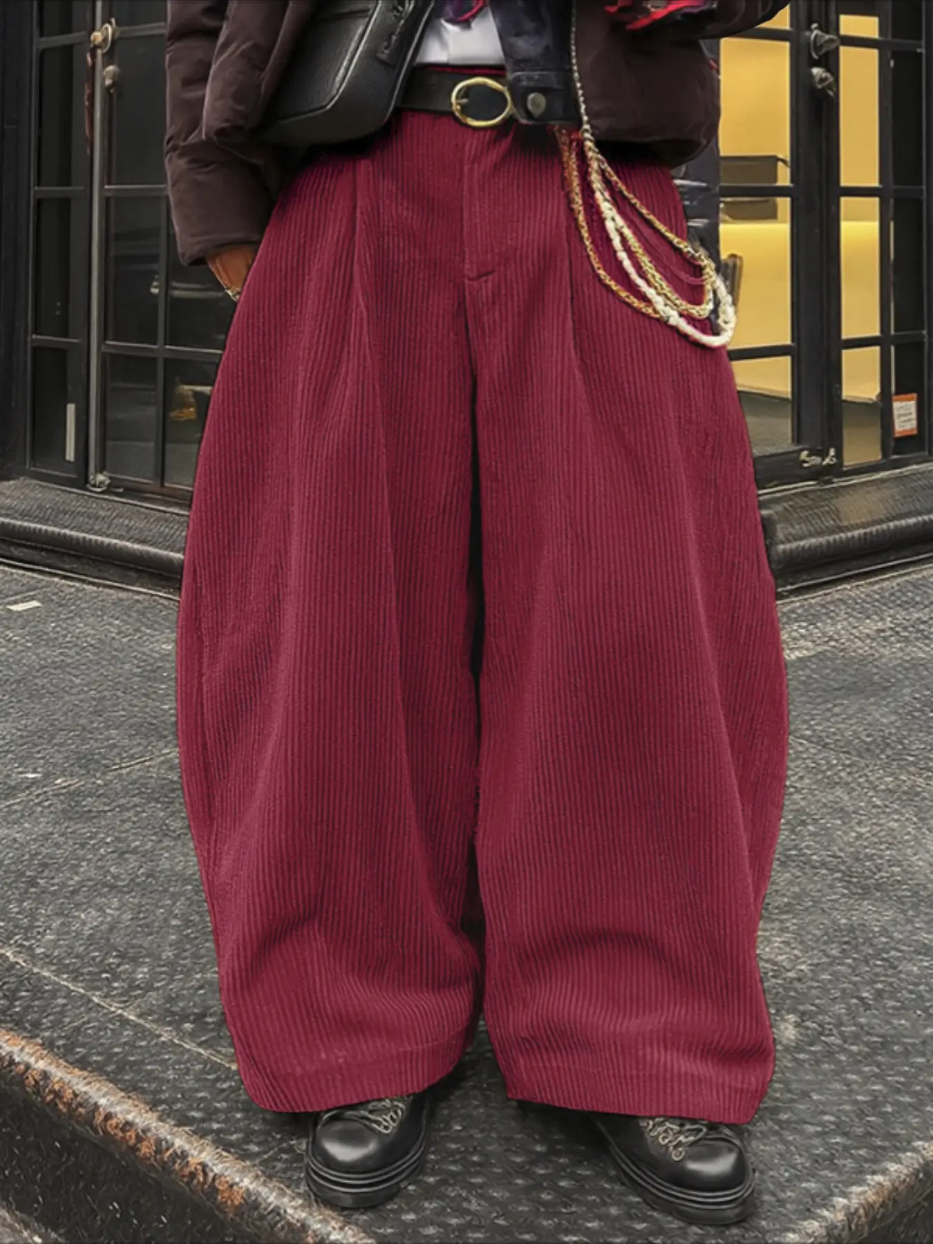INCERUN Men's Casual Fashion Loose Solid Color Corduroy Design Long Pants, Casual Street Pants, Casual Daily Wear for All Seasons, Comfortable and Stylish