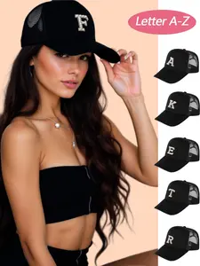 2026 New Year Promotion Pearl Letter A-Z Dad Hat, Adjustable Size, Breathable Mesh Back, Lightweight, Perfect for Sports and Daily Wear, Dome Mesh Cap