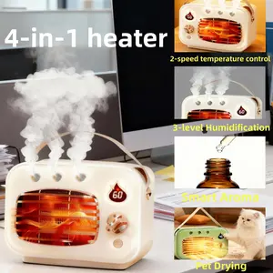 4 In 1 Small Portable Space Heater,Pet dryer,Diffuser,Humidifier–Students Indoor Electric Mini Table Heater, Overheat & Tipping Protection for Office,Home stove heater  gift
