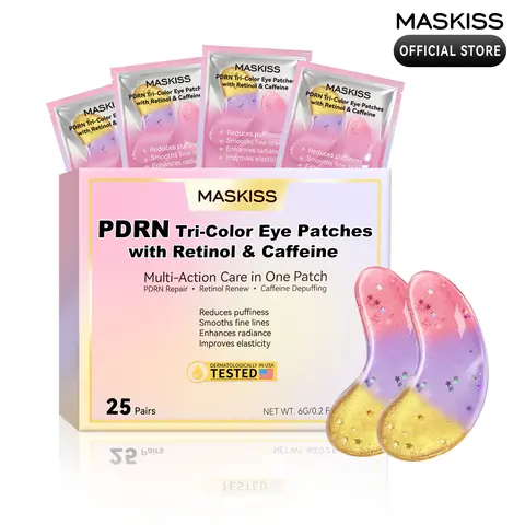 MASKISS Under Eye Patches – PDRN + Retinol + Caffeine Eye Mask for Dark Circles, Puffiness & Fine Lines | Tri-Color Hydrogel | 25 Pairs