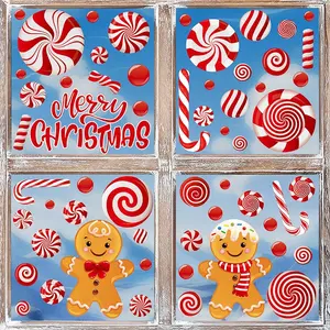 Christmas Decorations Gingerbread Man Candy Cane Stickers for Windows, Bedroom & Living Room Glass Decals, Festive Holiday Home Decor