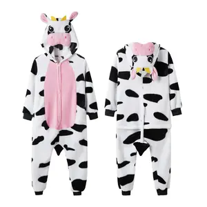 New Animal Cartoon Onesie Pajamas Flannel Sleepwear Milk Cow Series Outdoor Wearable Home Clothes for Adults