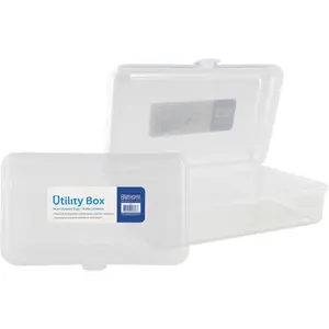 Plastic Pencil Case Utility Storage Box, Clear Color, Multi Purpose Organizer for Pens Pencils, 1-Pack