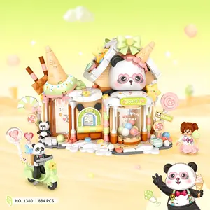 Internet Celebrity Collection Panda Ice Cream House Building Blocks Desktop Ornament Double-Sided Street Scene Creative Building Blocks Toy Ornament Gift for Boys and Girls Holiday Gift Assembly Building Blocks Toy
