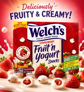 Welch's Strawberry Fruit 'n Yogurt Snacks, 8 Pouches, Suitable for Adults