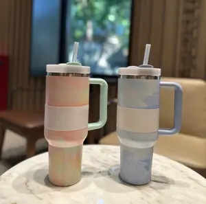 Stan Limited Edition X LOVESHACKFANCY 40 OZ H2.0 Tumblerwith Handle, Double Walled Vacuum Insulated Stainless Steel Water Bottle for Outdoor Camping Mug Cup Drinkware Portable Lid  Reusable Washable