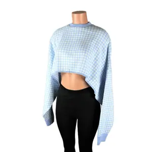Nelly Cropped Batwing Sweater Top - Women's Houndstooth Knitwear - Jumper Oversized Long Sleeve Womenswear Knitted
