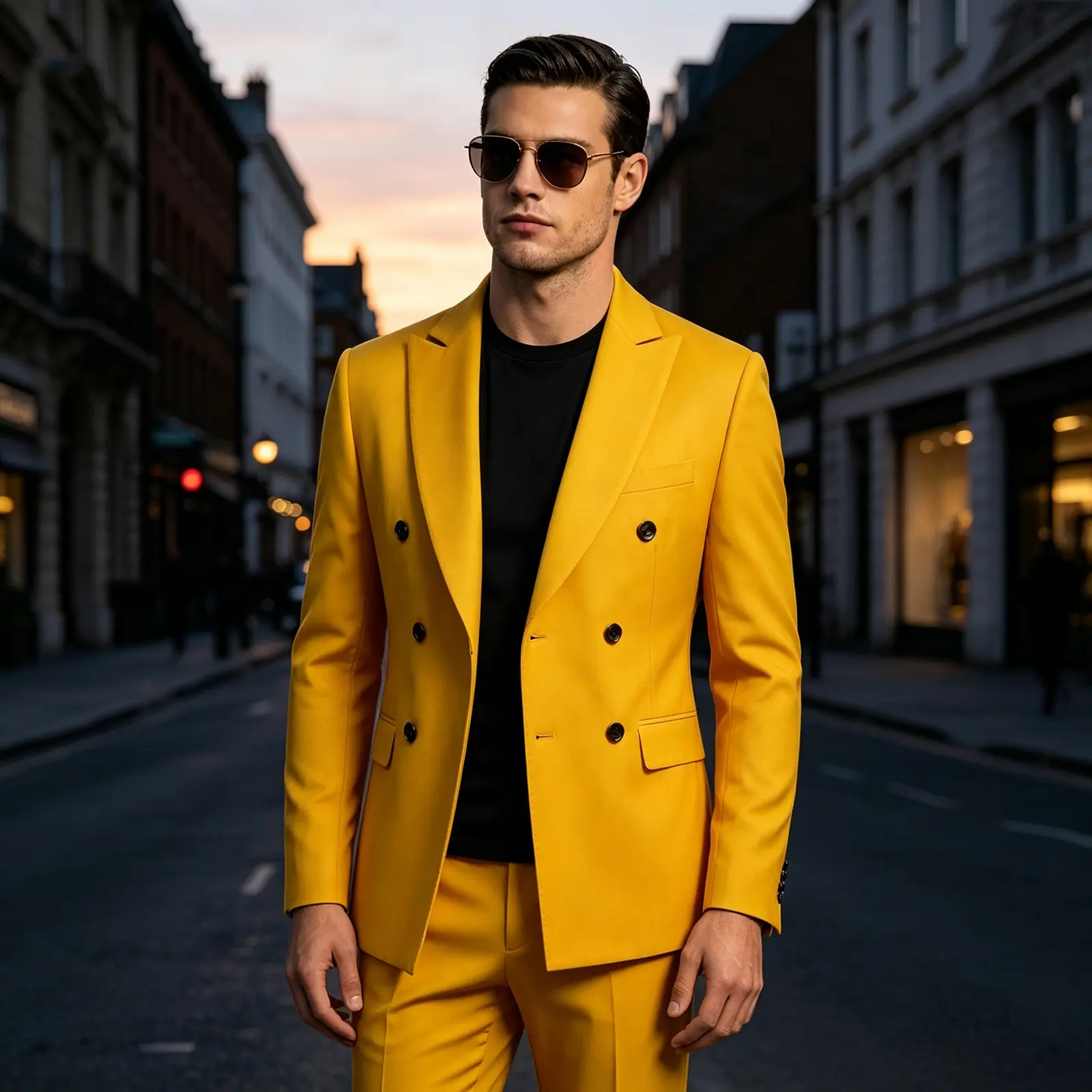 Men's Yellow Solid Color 2-Piece Suit, Double-Breasted Slim Fit Blazer + Dress Pants, Formal Tuxedo for Party Wedding