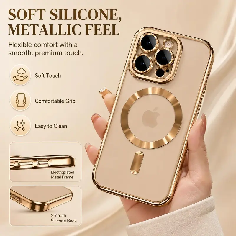 New Official Desert Gold MagSafe Magnetic Phone Case for iPhone Series (17Air,17,16,15,14,13,12,11 Pro Max Plus) - Multi-Model Accessories with Lens Protection, Soft Cover, Pro Max Sizes Compatibility, Wireless Charge Support