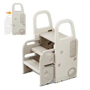 UNICOO 2-in-1 Step & Stool | Storable Step Stool for Toddlers | Foldable Adjustable 2-3 Step Stool for Kids with Anti-Slip & Space-Saving Design