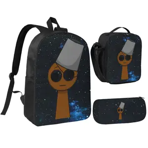 A backpack featuring a starry sky background with Sprunki elements, suitable for students.