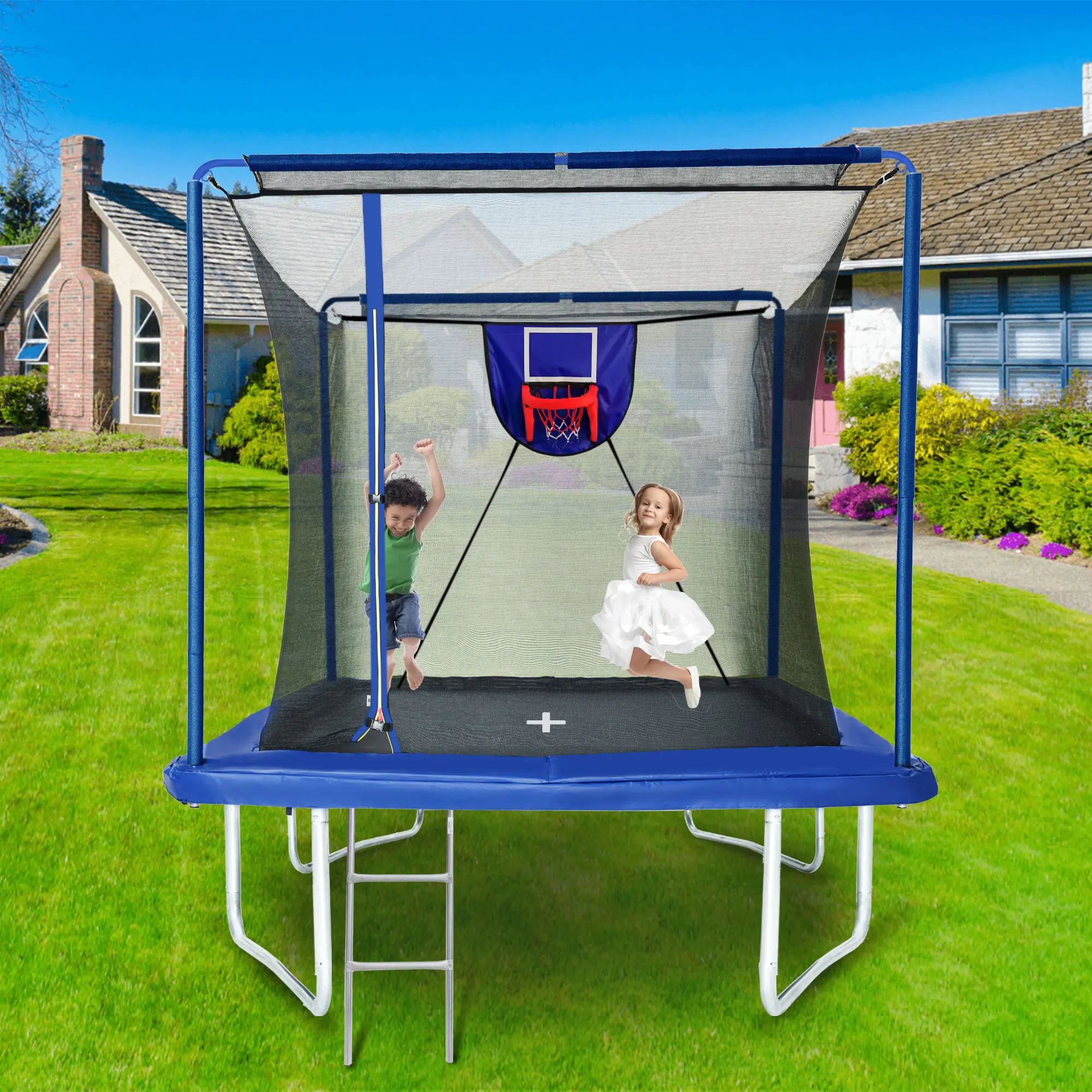 8FT x 12FT ASTM-Certified Rectangular Trampoline with Enclosure, Gymnastics Trampoline for Kids, 1056 Lbs Max Load