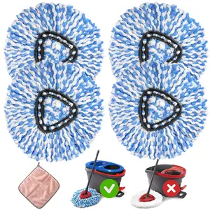 Spin Mop Head 4 Packs Replacement for O Ceda Spinning EasyWring RinseClean Mop, Mop Replace Head for 2 Tank System Bucket, Microfiber, Blue
