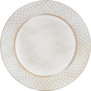 13" Charger Plates Set of 6, Antique Round Dinner Chargers for Wedding Party Birthday (Antique White)