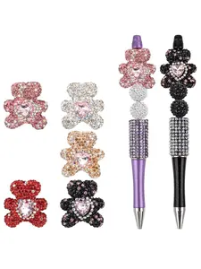 5pcs Random Color Clay Cute Bear Bling Rhinestone Beads DIY Jewelry Making Supplies, Rhinestone Focal Beads Bling Glitter Sparkle Diamond Bead for Beadable Pen Keychain