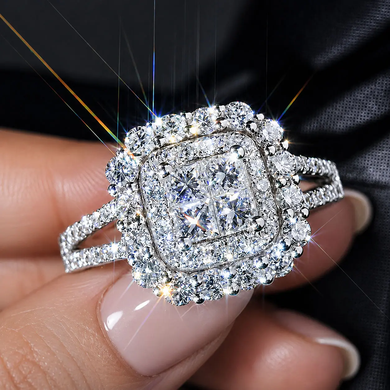 Women’s Square CZ Ring, Sparkly Crystal Zircon Bridal Style Ring, Elegant Wedding Engagement Promise Style Jewelry, Shiny Statement Ring, Anniversary Gift for Her
