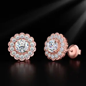HELLOICE Moissanite Stud Earrings Flower Cluster Halo Earrings 925 Sterling Silver VVS D Color Synthetic Moissanite Earrings Jewerly Gift