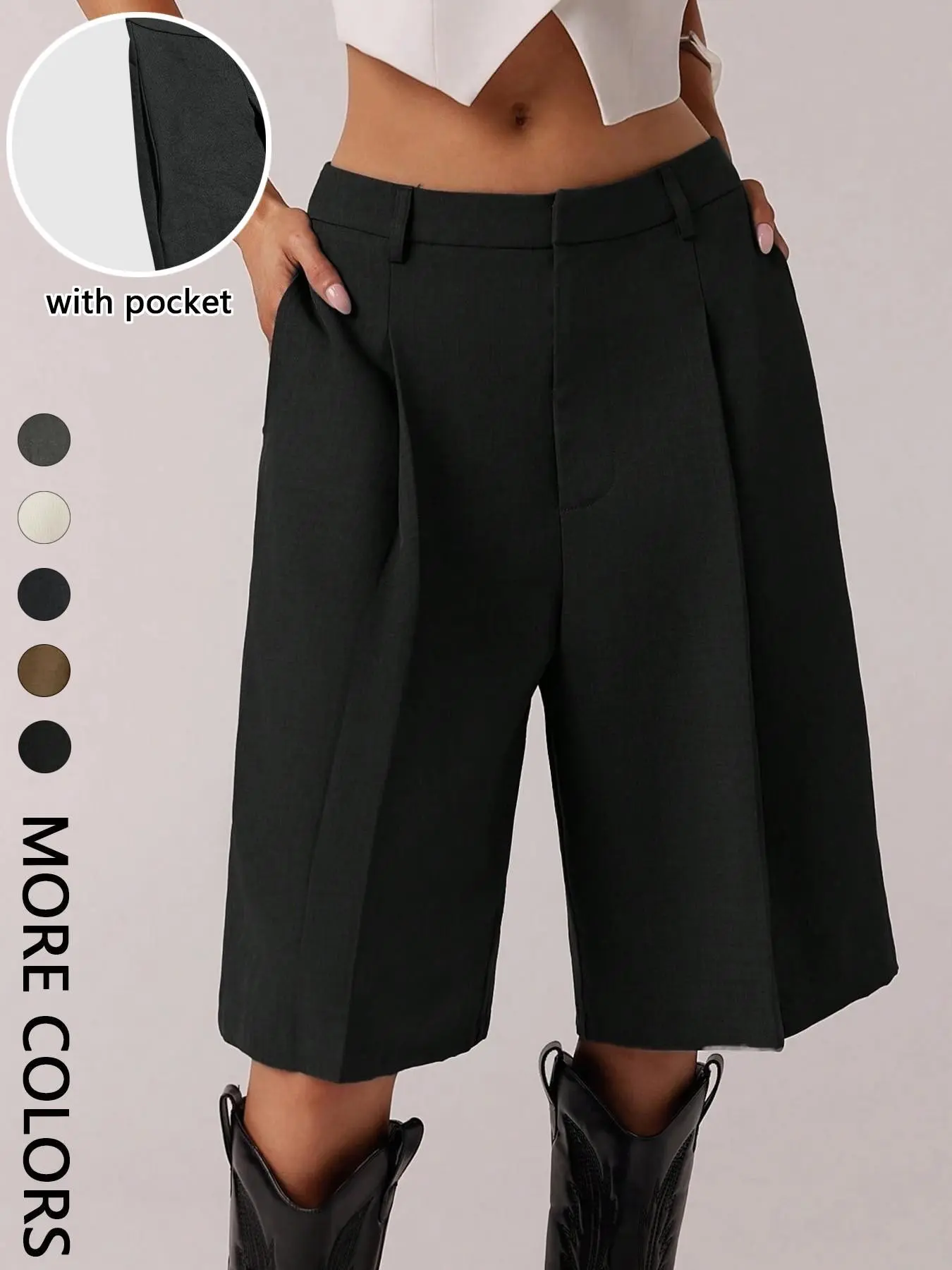 Women's Casual Solid Color  with Pockets, Fitted H-Type Shorts, Plain Pattern, All Seasons, Comfortable and Stylish