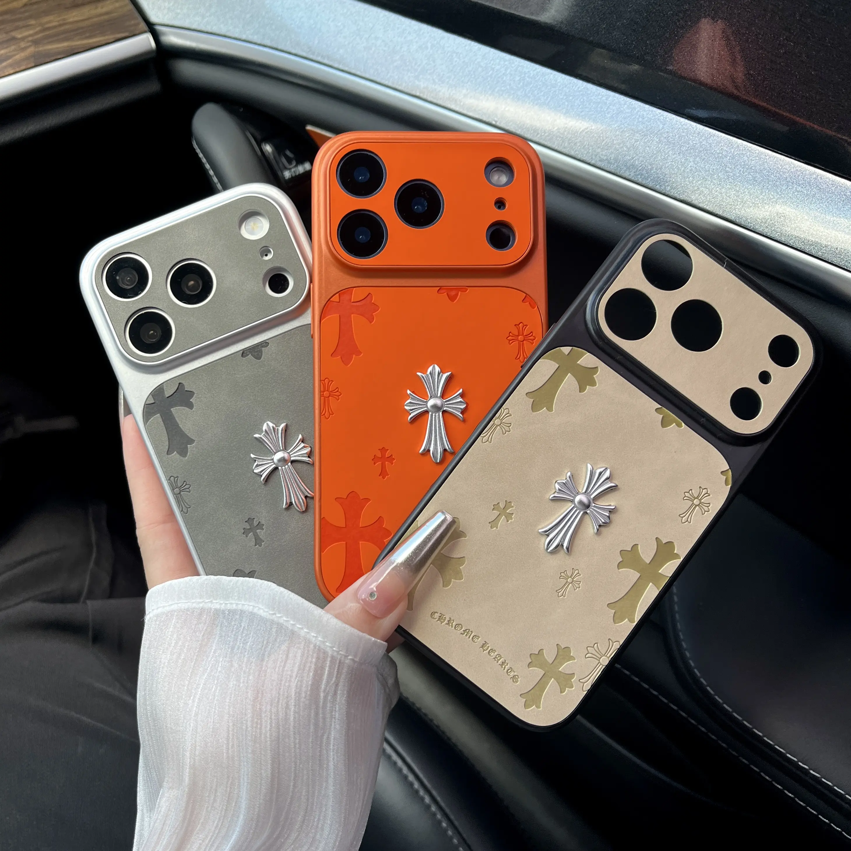 Premium Leather Cross-Pattern Phone Case Compatible with iPhone 17/16/15/14/13/Pro/ Max ,3D Cross Vintage Phone Case l Shockproof Protective Cover leather material, and drop protection. Stylish and suitable for both men and women.Protective CaselBest Gift