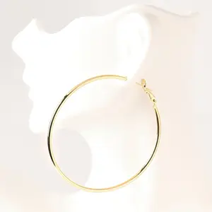 14K Gold Plated Large Hoop Earrings 2mm – Thin Classic Hoops 60mm / 70mm