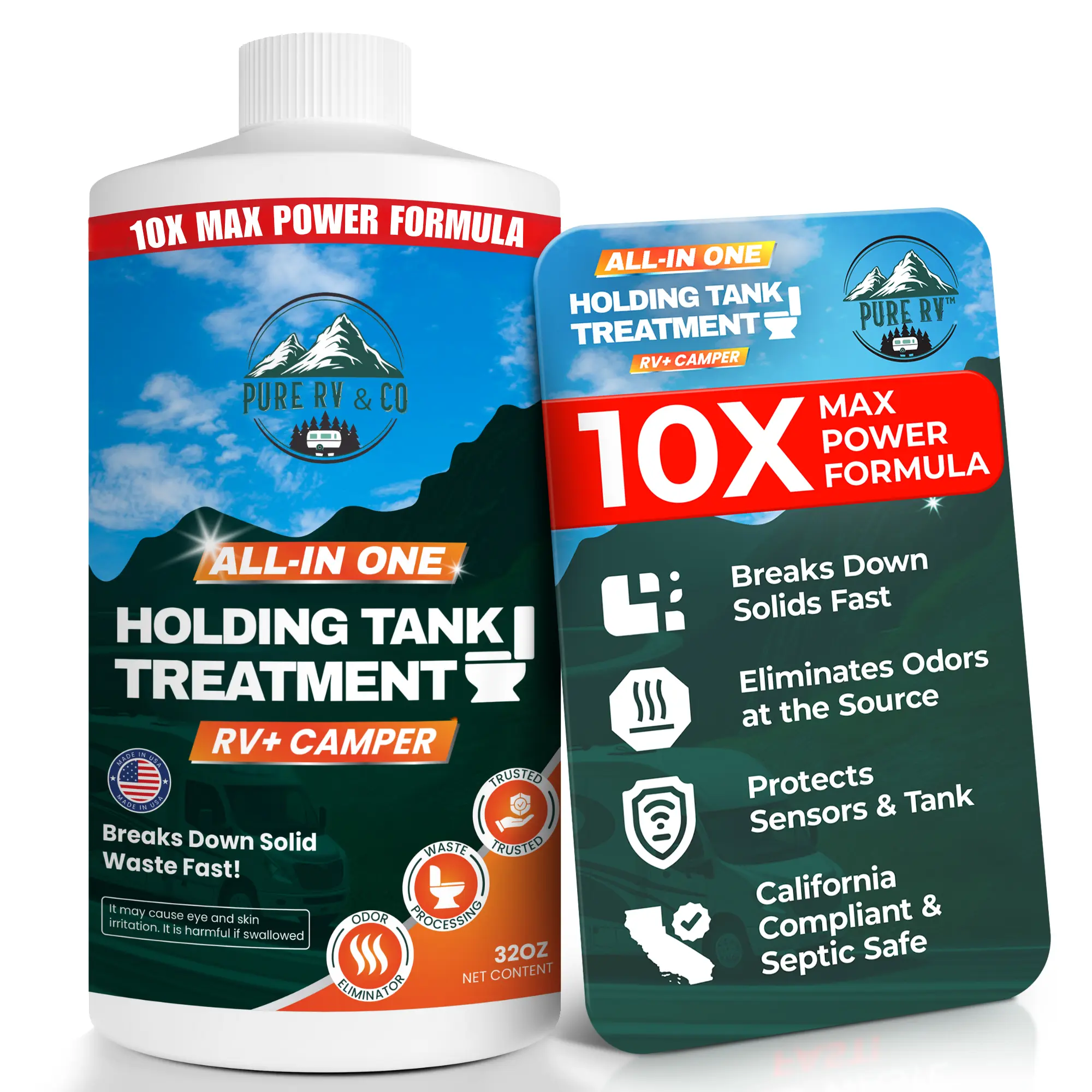 RV Black Tank Treatment - All-In-One Waste Dig-ester & Odor Eliminator | California Compliant, Septic Safe for RVs, Campers & Boats (32 oz)