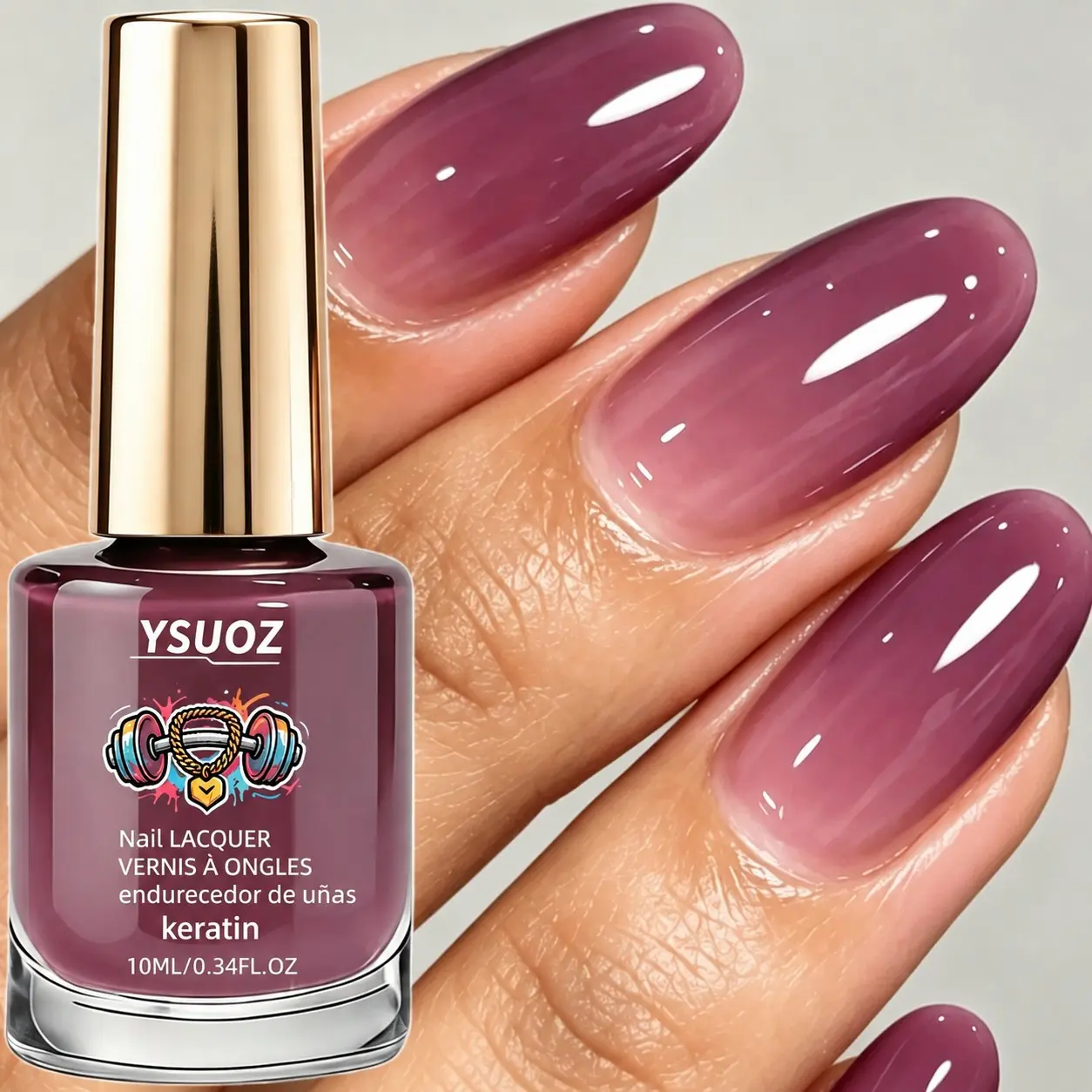 Sheer Plum Nail Strengthener Nail Polish (10ml) - Air-dries Naturally, Boosts Durability, Versatile for Everyday Wear, Glossy Translucent Finish, Ideal for Parties, Salon-quality Home Results