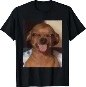 100% Cotton Smiling Dog Meme Funny Face Brain Rot Dog Dank Meme T-Shirt