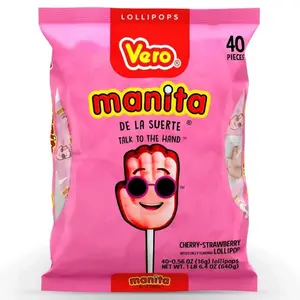 Vero Manita Lollipops Cherry and Strawberry - 40 Pieces Candy Sweet Snack candies and sour bags mexican candy dulces Bonbon