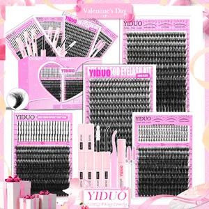 1000 Pcs 6 Styles Lash Clusters Lashes Kit 40D/60D/80D/100D/Spiky/Bottom Lashes Clusters Kit 1-20mm Cluster Eyelash Extension Kit D-Curl With Lash Bond and Seal*2, Lash Remover，Lash Tweezers,Eyelash Brush DIY at Home Easily Eyelash Extensions Set