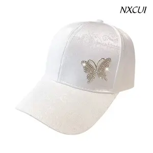 NXCUI Rhinestone Butterfly Baseball Cap for Women, Elegant Bling Hat with Vintage Pattern, Adjustable Casual Sun Hat