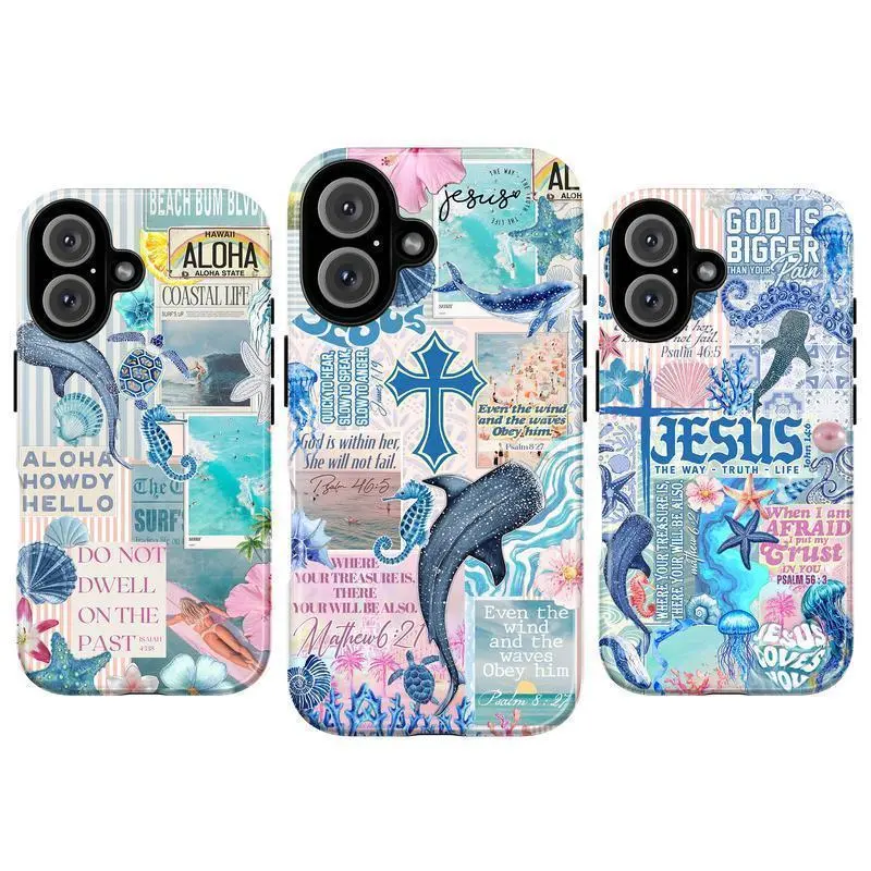 Pastel Heavenly Beach Ocean Aesthetic Bible Verse Art Heavy Duty Tough Phone Case Shockproof Drop Protection Durable Hard Cover Christian for iPhone 11 12 13 14 15 16 17 Pro Max Plus