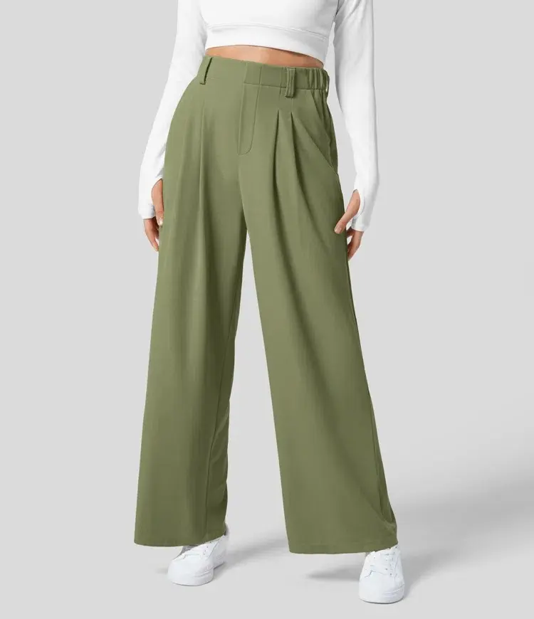 Women's High Waisted Wide Leg Pants Pleated Business Casual Trousers Slouchy Work Office Pants