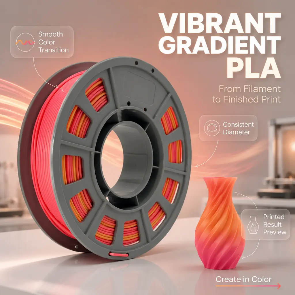 Warm Sunset Red Orange Gradient PLA Filament 300g Spool Seamless Color Changing PLA Consumables For DIY Figurines & Decor Crafts printing 3d printed material