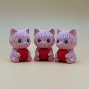 Adorable Pink Cat with Red Heart for Valentines - 2.5” Tall Figure - Perfect Gift for Cat Lovers