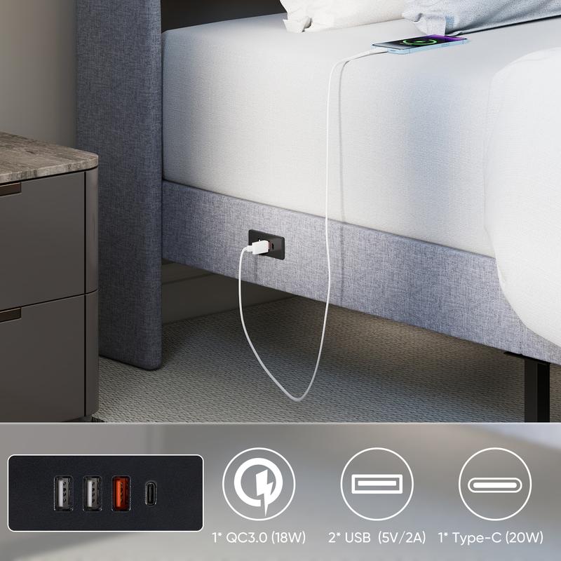 Upholstered Bed Frames With 2 Storage Drawers，Channel Tufted Headboard,Fabric Wrapped Legs,Elegant Platform Bed With Ample Underbed Storage