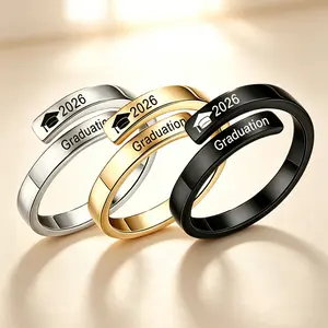 2026 Grade Gift for Him Her, Open Stainless Steel Engraved 2026 Graduation Ring Adjustable Vintage Rings Jewelry, Unisex Graduation Gift for High School College Graduates