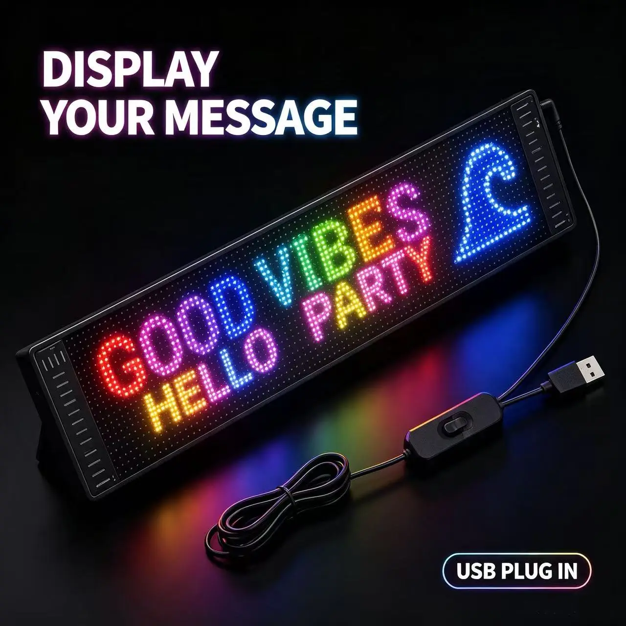 RGB LED Pixel Display Sign, App-Controlled Flexible Message Board, USB Powered DIY Text & Animation Screen for Car Window, Store, Gaming Room & Party Decor