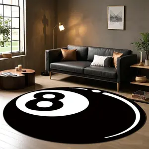 Billiards 8 Ball Pattern Round Floor Mat, Non-slip Floor Carpet, Decorative Area Rug, Modern Area Rug for Home Living Room Bedroom Hotel Coffee Shop