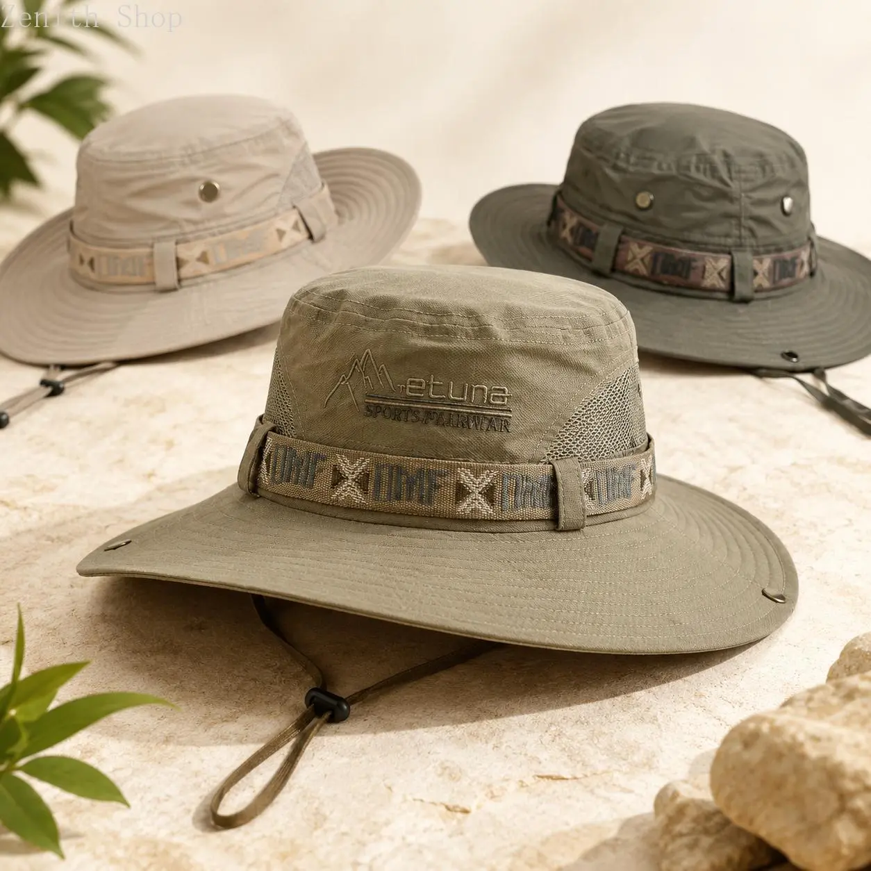 Men's Casual Wide Brim Polyester Boonie - 55-60cm Fit Range, UV Protective, Lightweight, Breathe Easy Mesh, Chin Strap, Beach Sun Hat, Sports Hat for Beach-to-Hike Use, Fishing Headwear