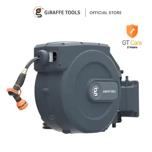 115ft+5 ft 5/8in Giraffe Tools Retractable Garden Hose Reel Heavy Duty Wall Mounted Water Hose Reel Automatic Rewind, 180 Deg Swivel Bracket, Slow Retraction, 2 years warranty