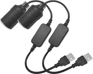 2 PCS USB to Cigarette Lighter Adapter, 1 Ft USB A Male to 12V Car Cigarette Lighter Socket Female Cable, Power Converter Cable for Dash Cam GPS Radar Detector LED Light Strips