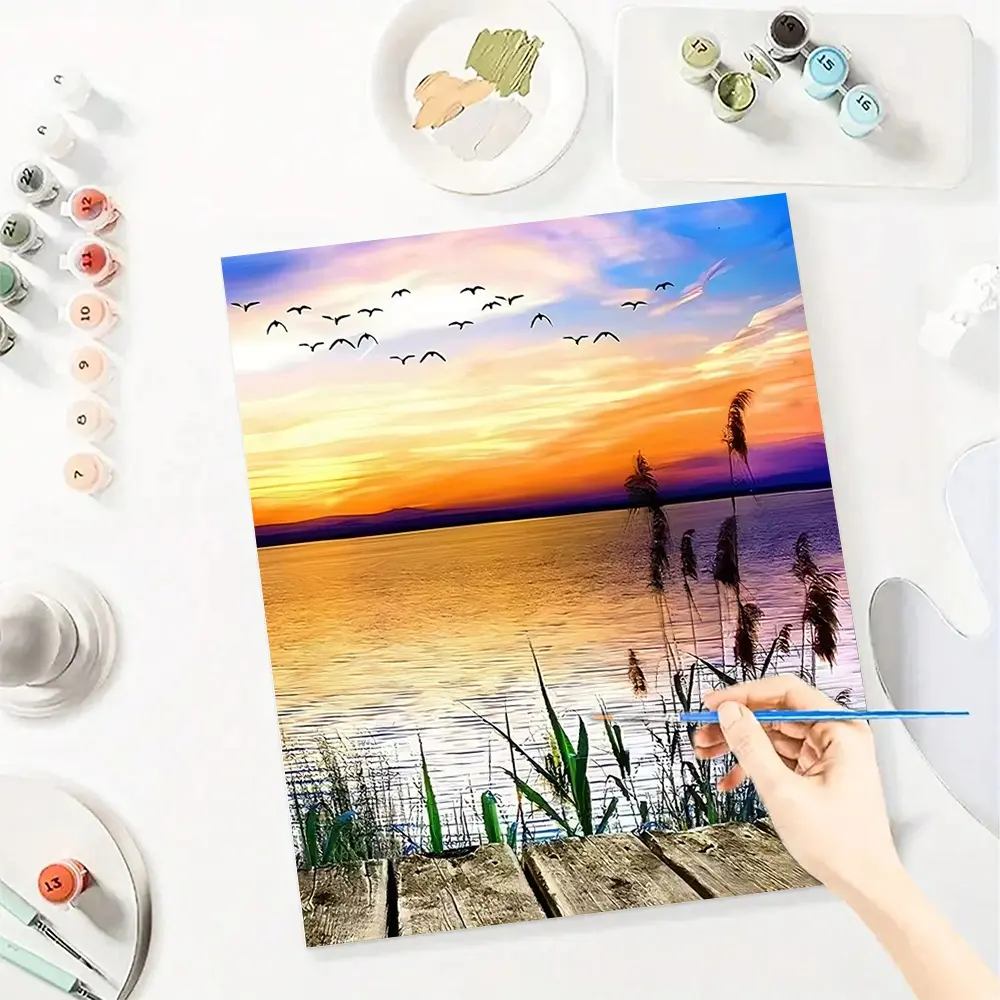 Dusk Paint By Number Kits for Adults Beginners, Easy Acrylic Simple Paint By Number Kits, DlY Watercolor Paint By Numbers Kits on Canvas Without Frame for Home Wall Decor Home Decoration 16x20inch