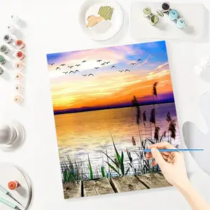 Dusk Paint By Number Kits for Adults Beginners, Easy Acrylic Simple Paint By Number Kits, DlY Watercolor Paint By Numbers Kits on Canvas Without Frame for Home Wall Decor Home Decoration 16x20inch