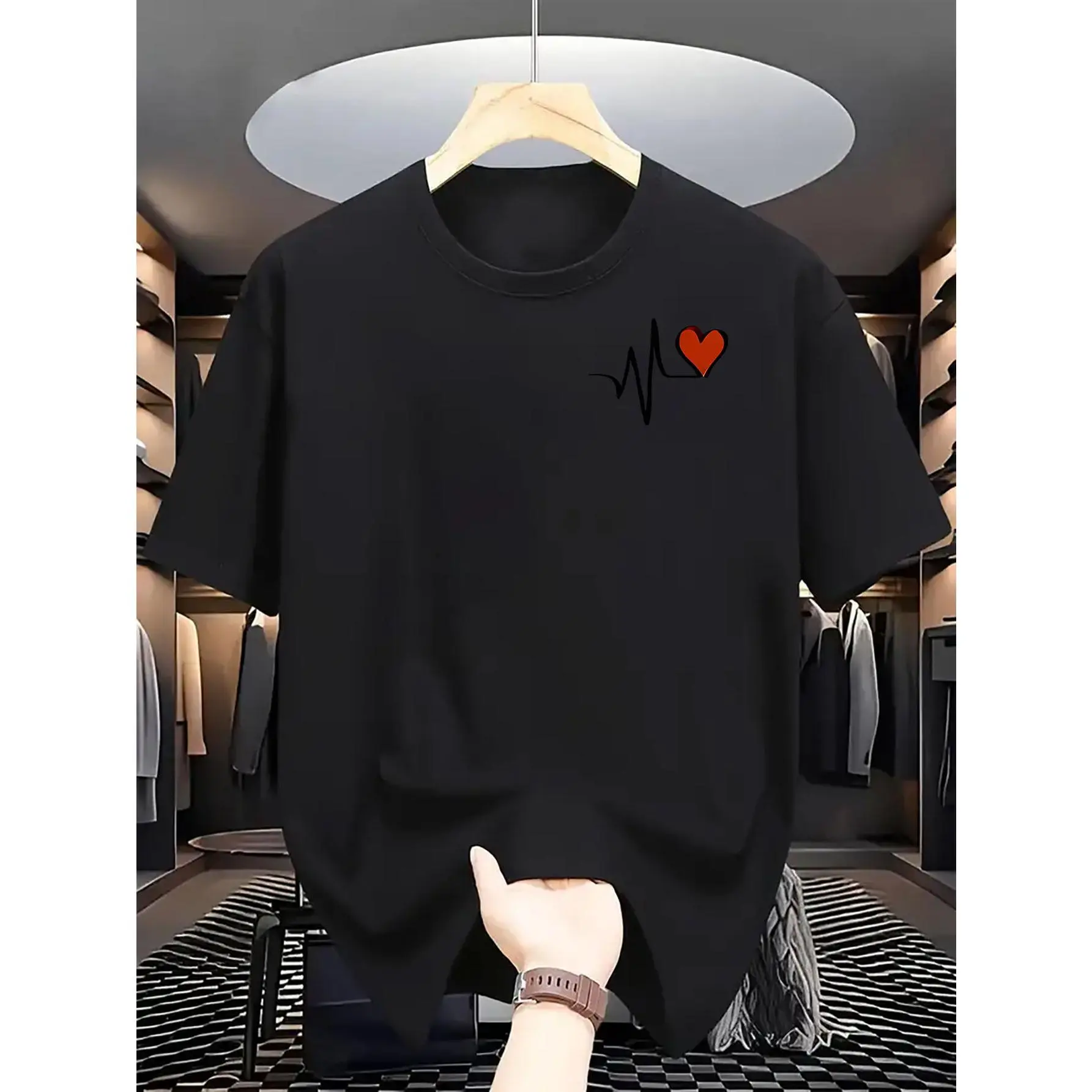 Heartbeat Graphic T-shirt, Unisex Baggy Fit 100% Cotton Top, Soft Casual Tee for Matching Couples